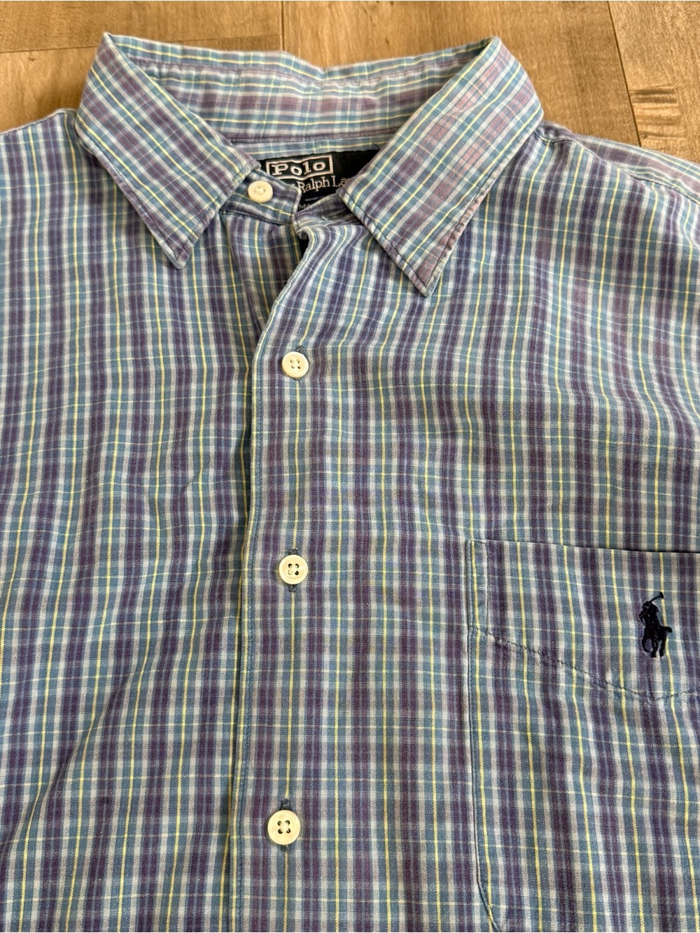 Vintage Polo Ralph‎ Lauren Marlowe Button Up Shirt Men Large Blue Check Purple